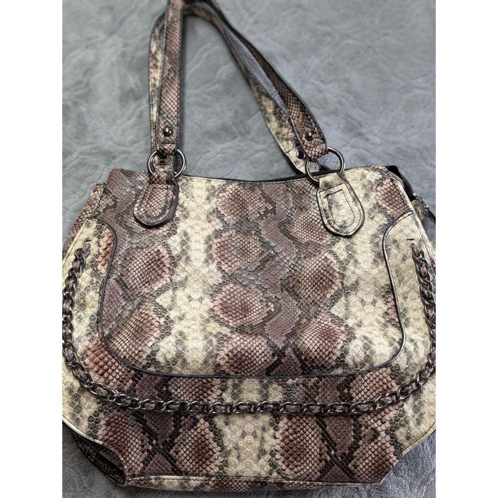 Jessica Simpson Purse Snakeskin Print Shoulder Bag Chain Strap Satchel Tote